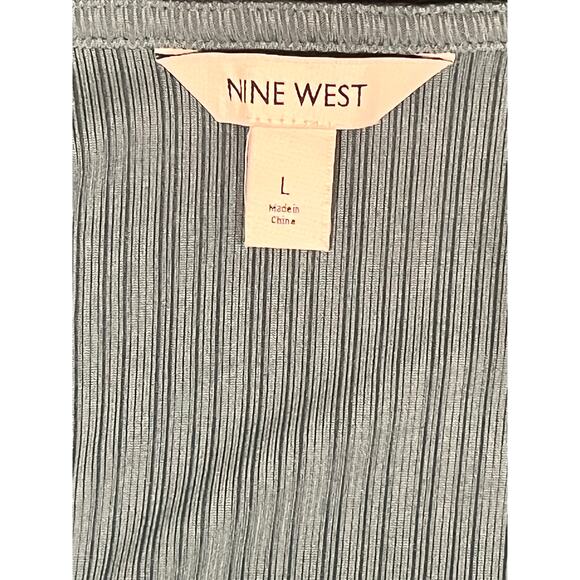 Nine West Faux Wrap Top L Turquoise Long Sleeve Business Casual colorful basic - Picture 5 of 7